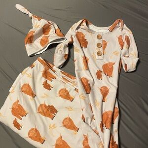 Caden Lane baby swaddle, blanket and hat